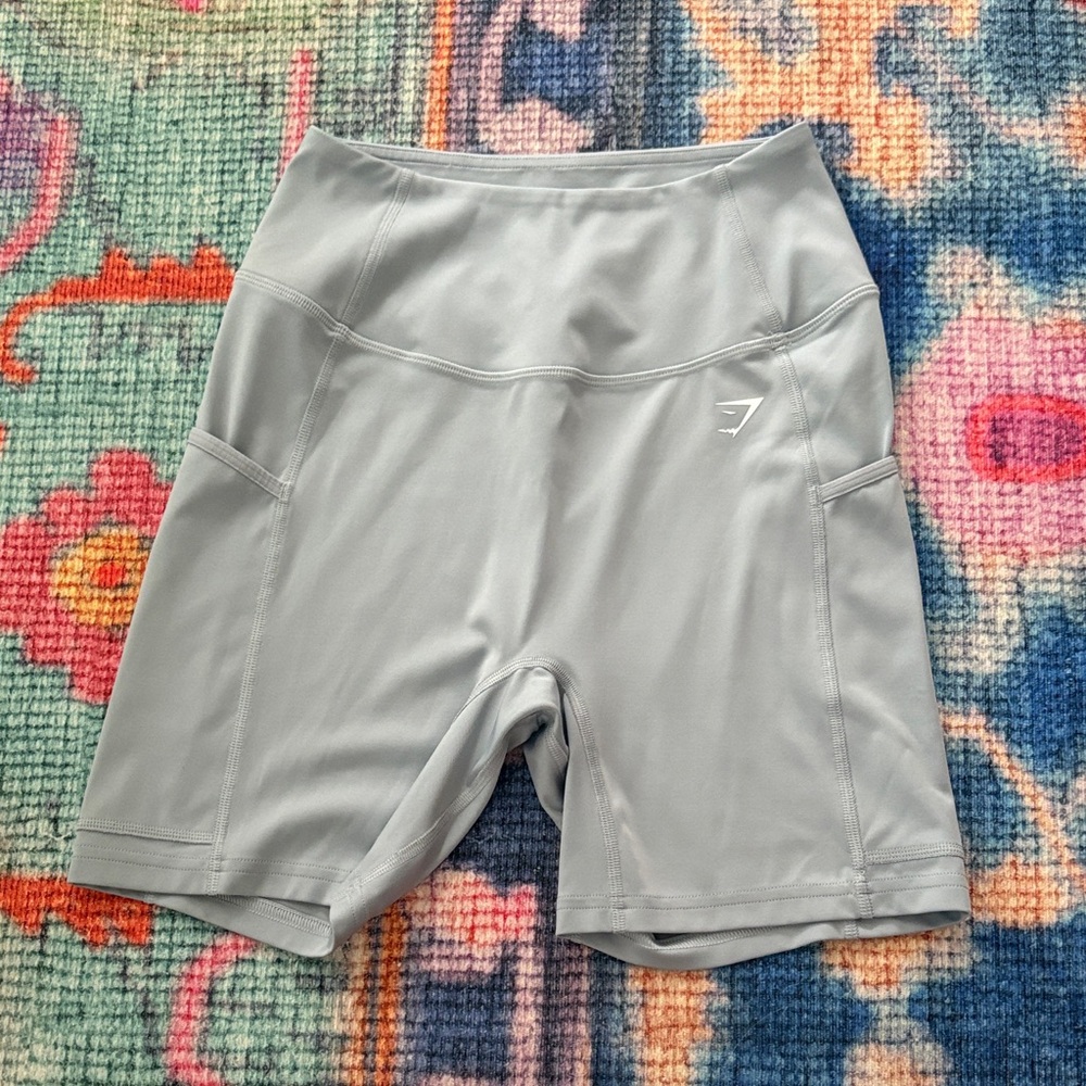 Gymshark Women's Light Gray/Blue Bike Shorts